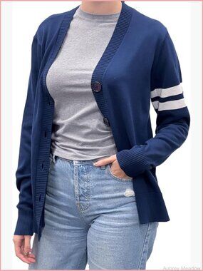 V Neck Knit Varsity Cardigan Sweater Letterman Lightweight